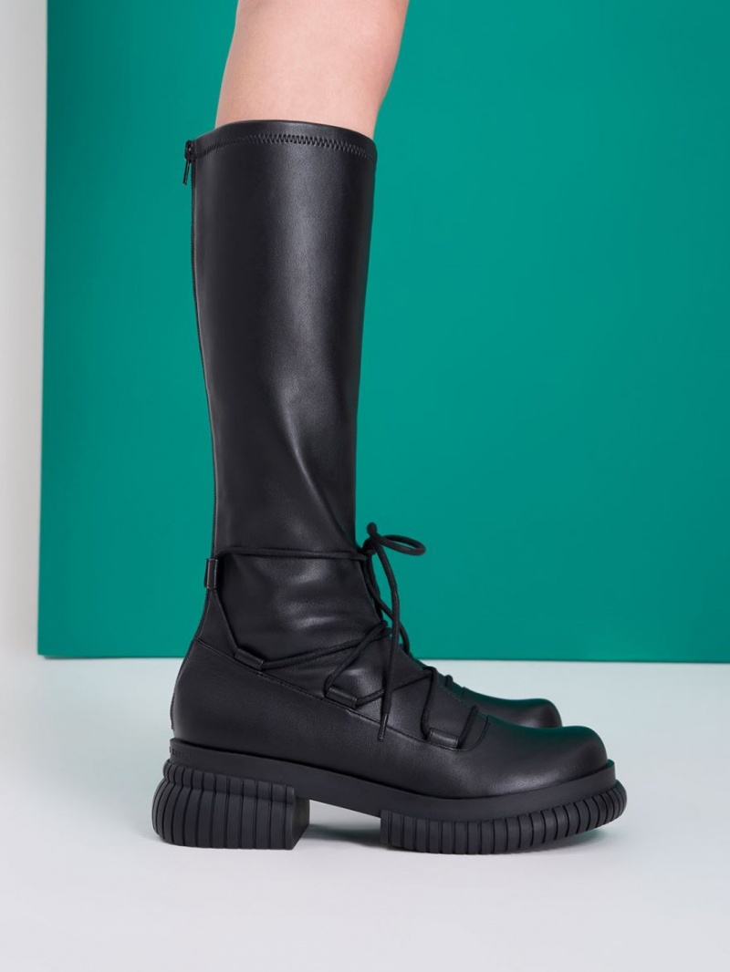 Charles And Keith Tie-Around Knee-high Boots Black | PHILIPPINES P264