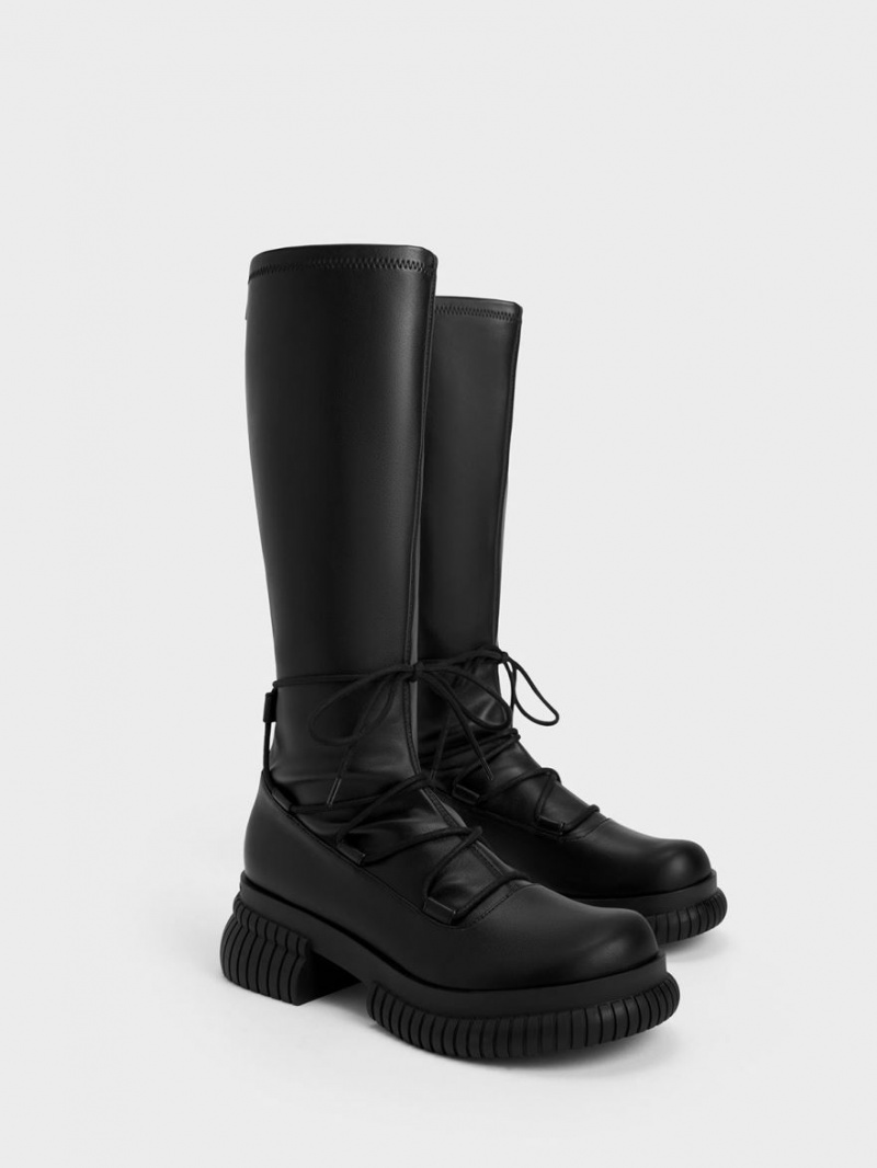 Charles And Keith Tie-Around Knee-high Boots Black | PHILIPPINES P264