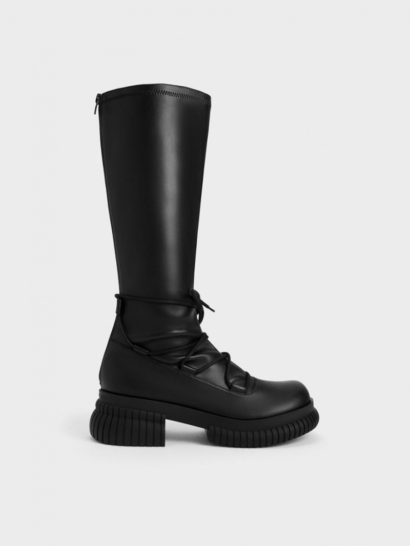 Charles And Keith Tie-Around Knee-high Boots Black | PHILIPPINES P264