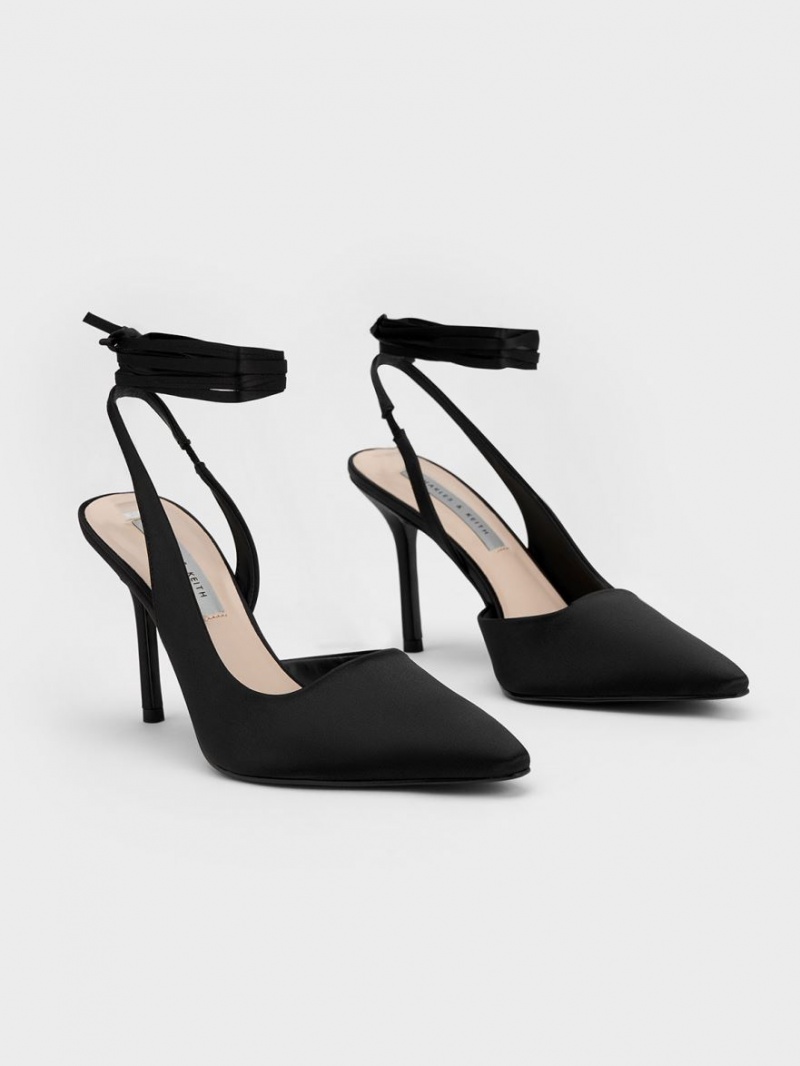 Charles And Keith Tie-Around Slingback Pumps Black | PHILIPPINES C230