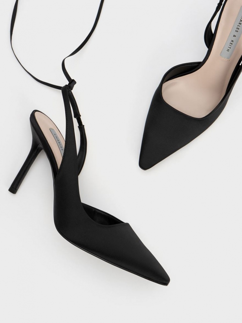 Charles And Keith Tie-Around Slingback Pumps Black | PHILIPPINES C230