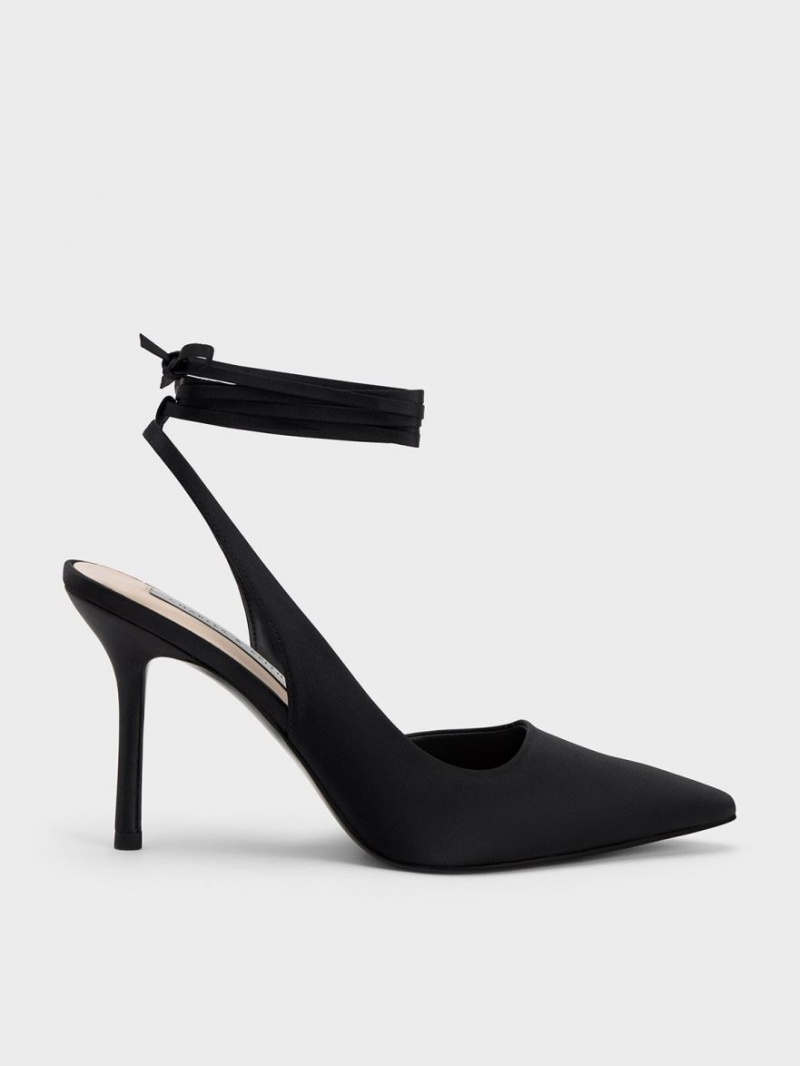 Charles And Keith Tie-Around Slingback Pumps Black | PHILIPPINES C230