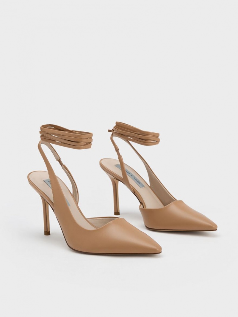 Charles And Keith Tie-Around Slingback Pumps Brown | PHILIPPINES T870