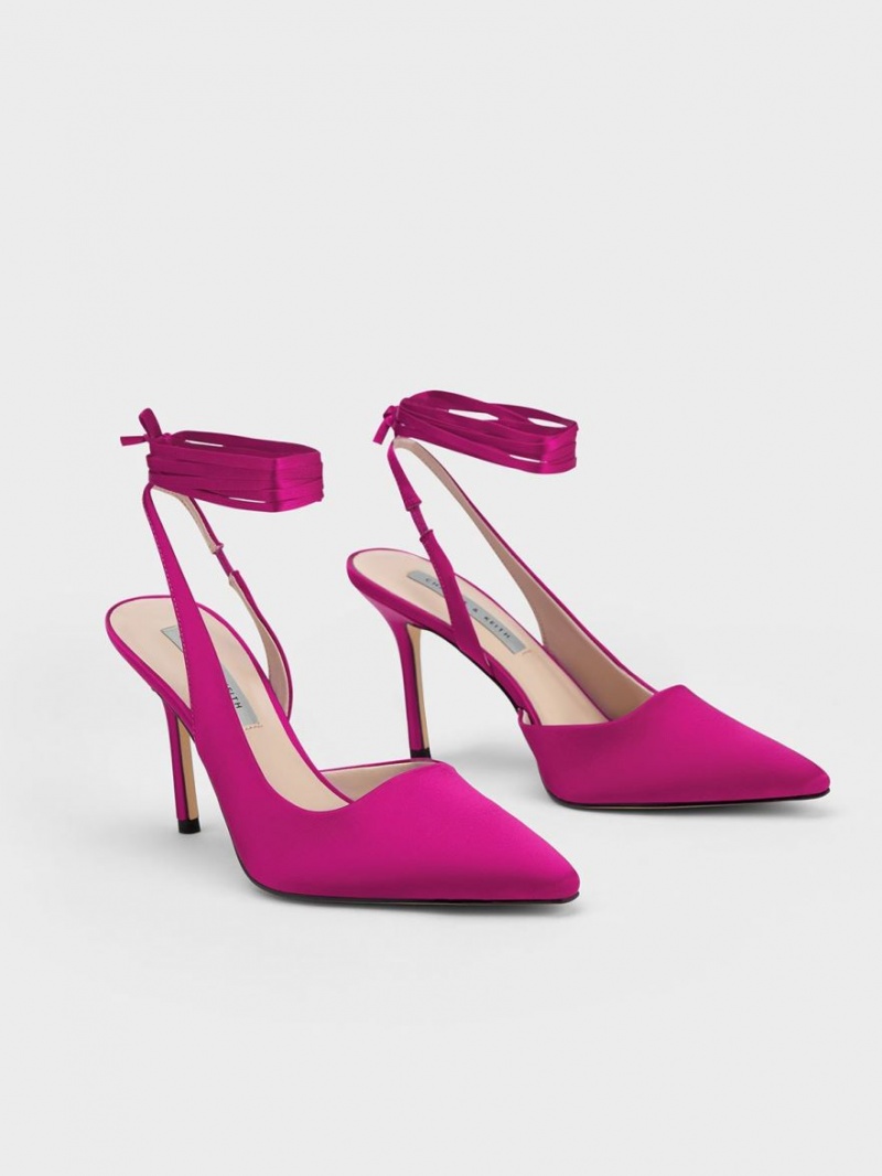 Charles And Keith Tie-Around Slingback Pumps Fuchsia | PHILIPPINES Y630