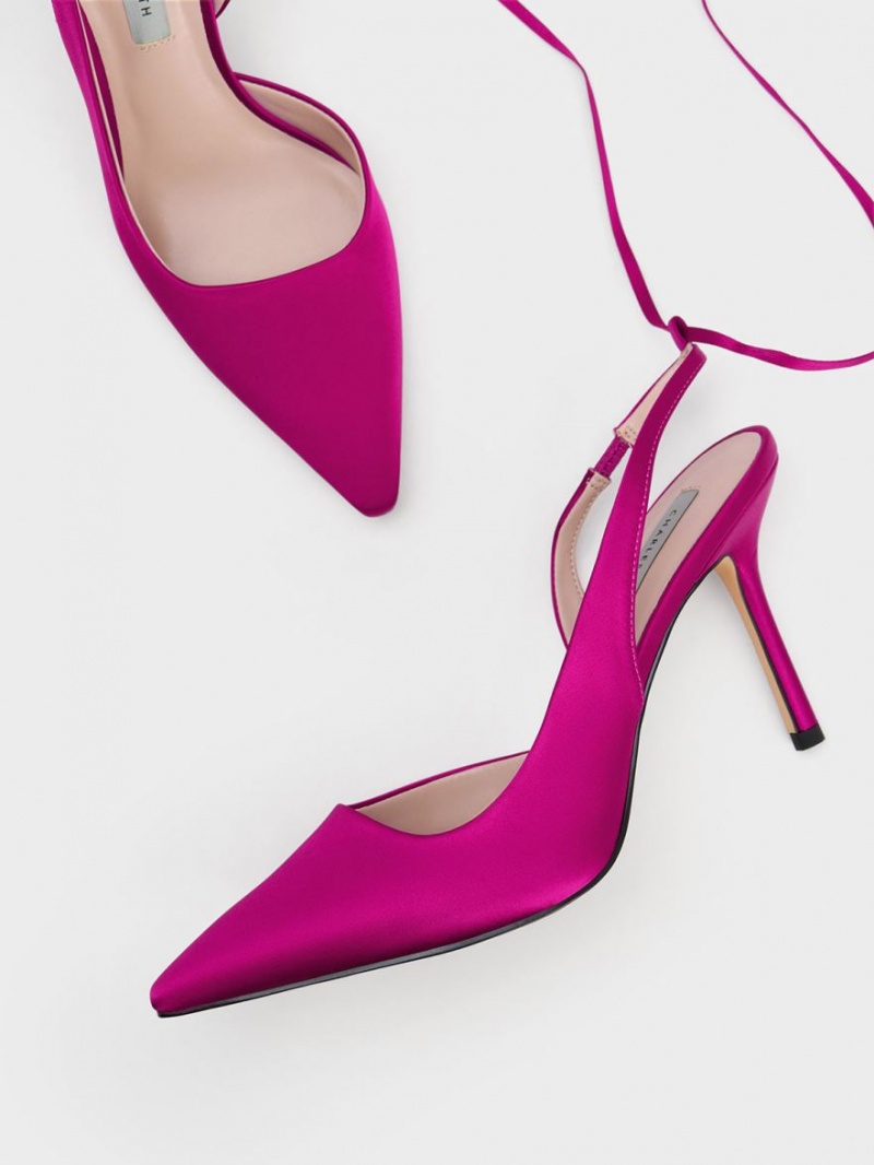 Charles And Keith Tie-Around Slingback Pumps Fuchsia | PHILIPPINES Y630