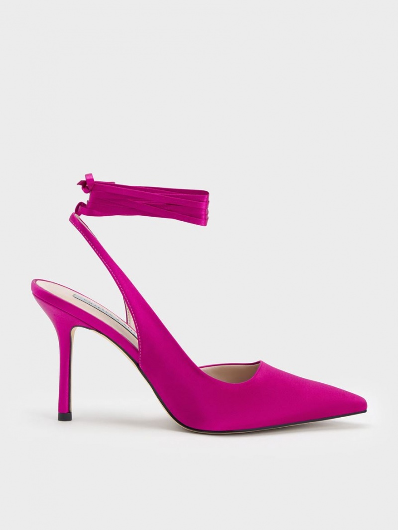 Charles And Keith Tie-Around Slingback Pumps Fuchsia | PHILIPPINES Y630