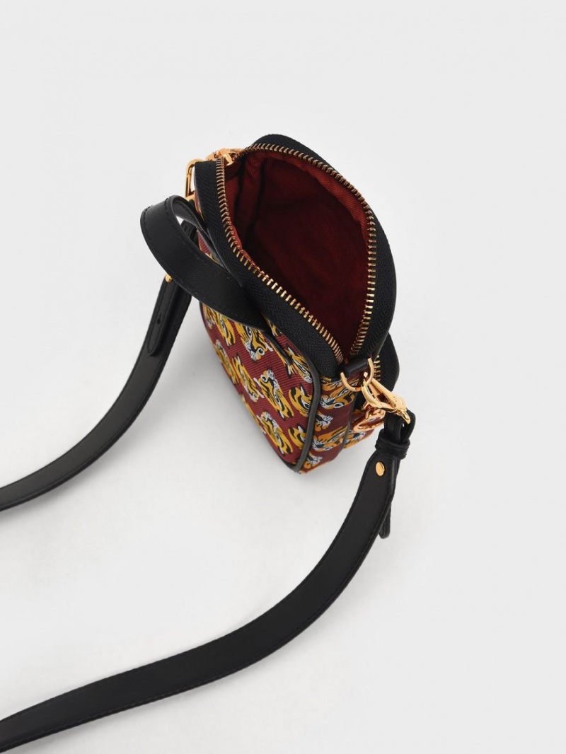 Charles And Keith Tiger Print Jacquard Long Crossbody Bags Red | PHILIPPINES L367