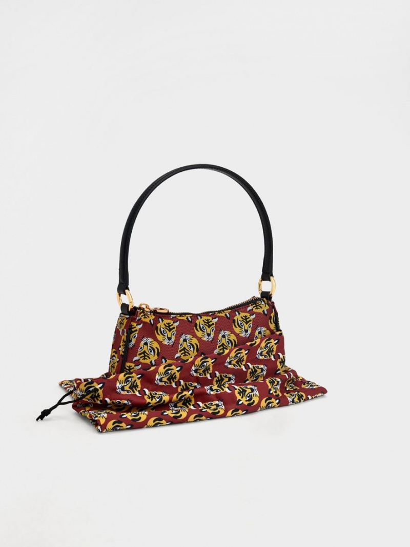 Charles And Keith Tiger Print Jacquard Shoulder Bags Red | PHILIPPINES Z657