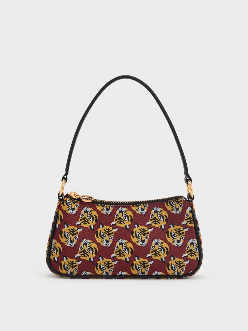 Charles And Keith Tiger Print Jacquard Shoulder Bags Red | PHILIPPINES Z657