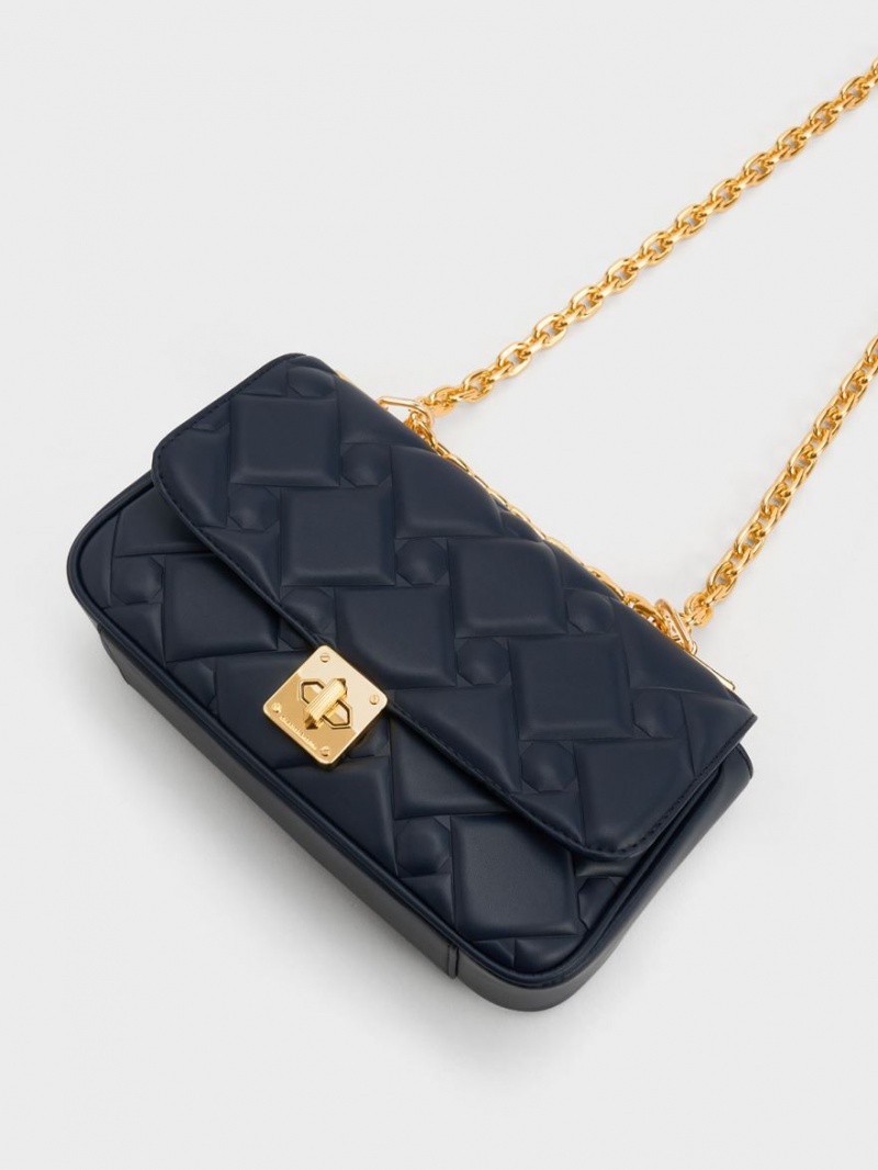 Charles And Keith Tillie Quilted Chain Crossbody Bags Navy | PHILIPPINES D463