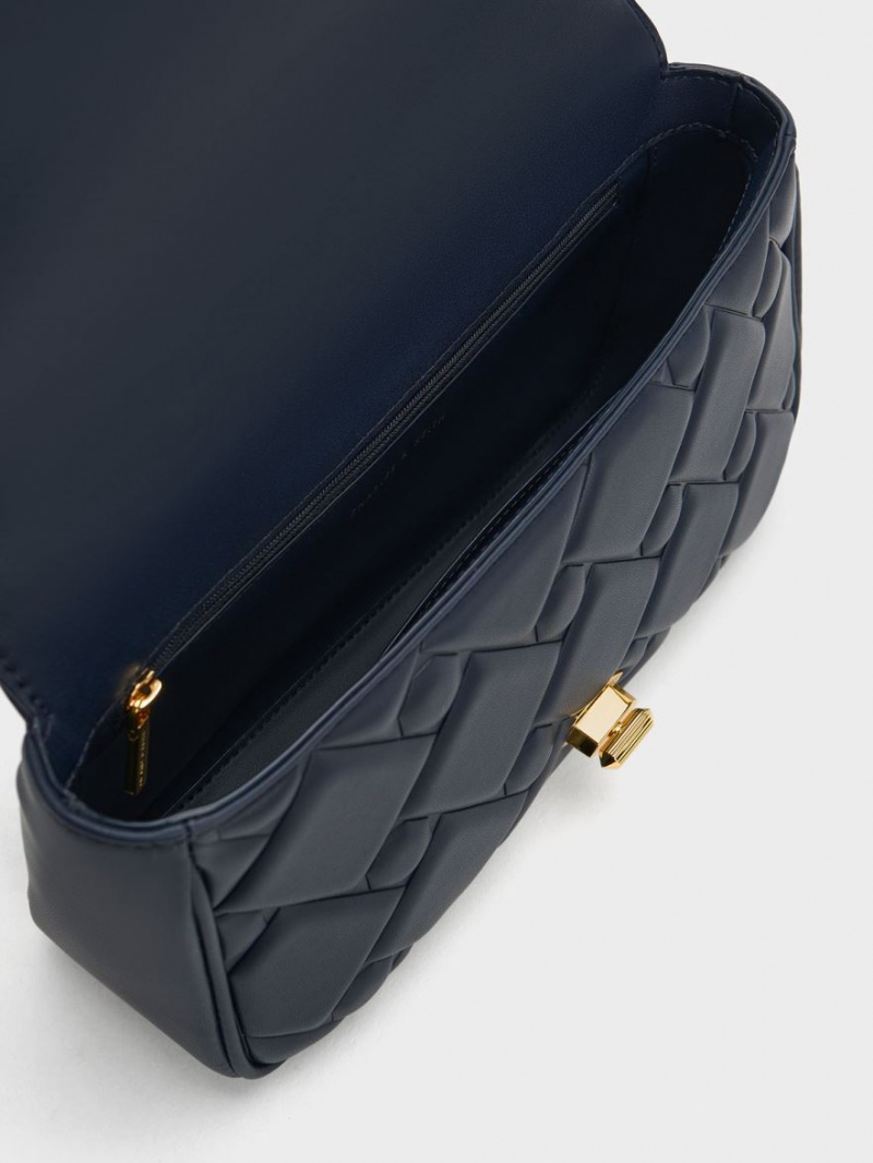 Charles And Keith Tillie Quilted Chain Crossbody Bags Navy | PHILIPPINES D463