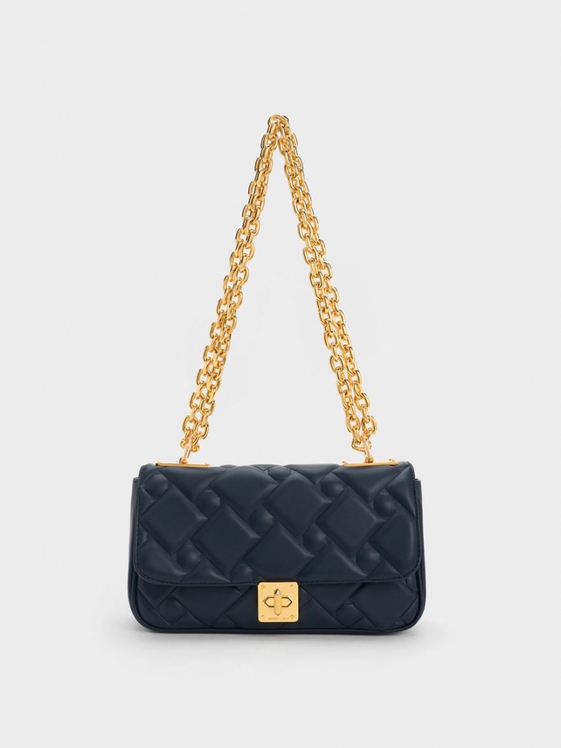 Charles And Keith Tillie Quilted Chain Crossbody Bags Navy | PHILIPPINES D463