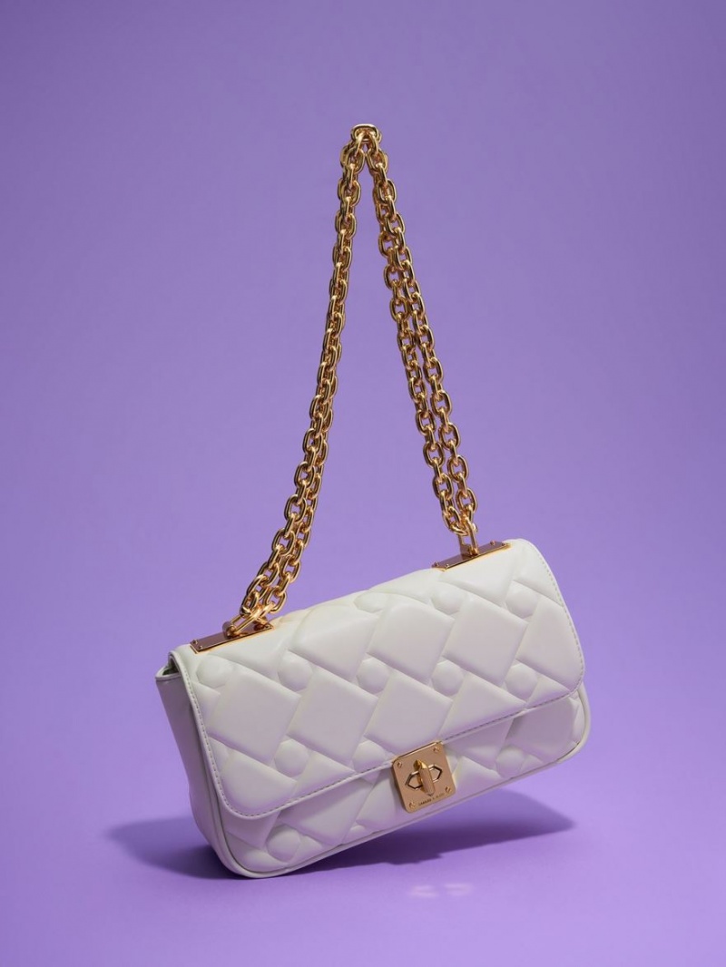 Charles And Keith Tillie Quilted Chain Crossbody Bags Cream | PHILIPPINES V245