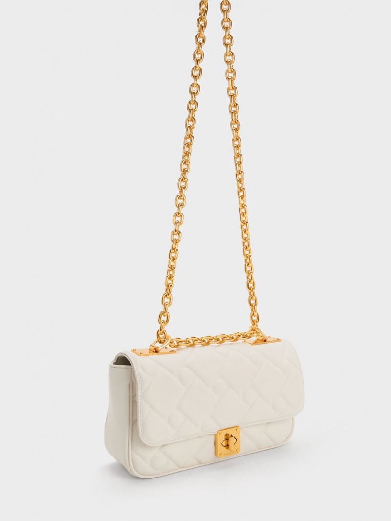 Charles And Keith Tillie Quilted Chain Crossbody Bags Cream | PHILIPPINES V245