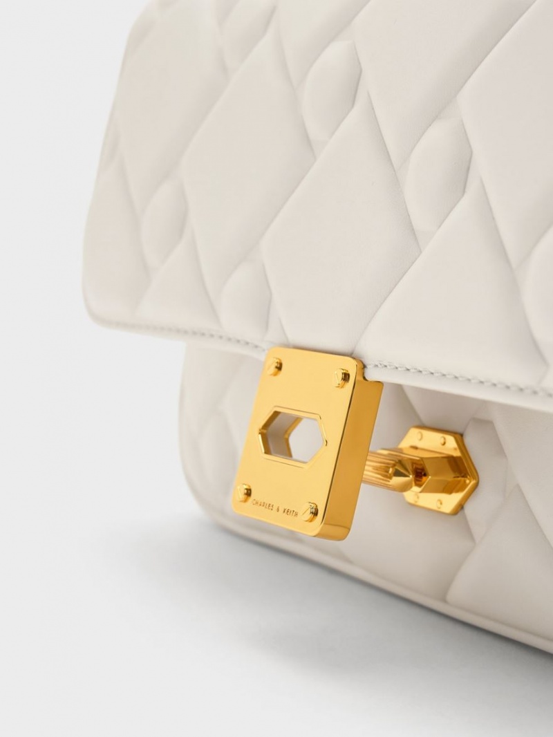 Charles And Keith Tillie Quilted Chain Crossbody Bags Cream | PHILIPPINES V245