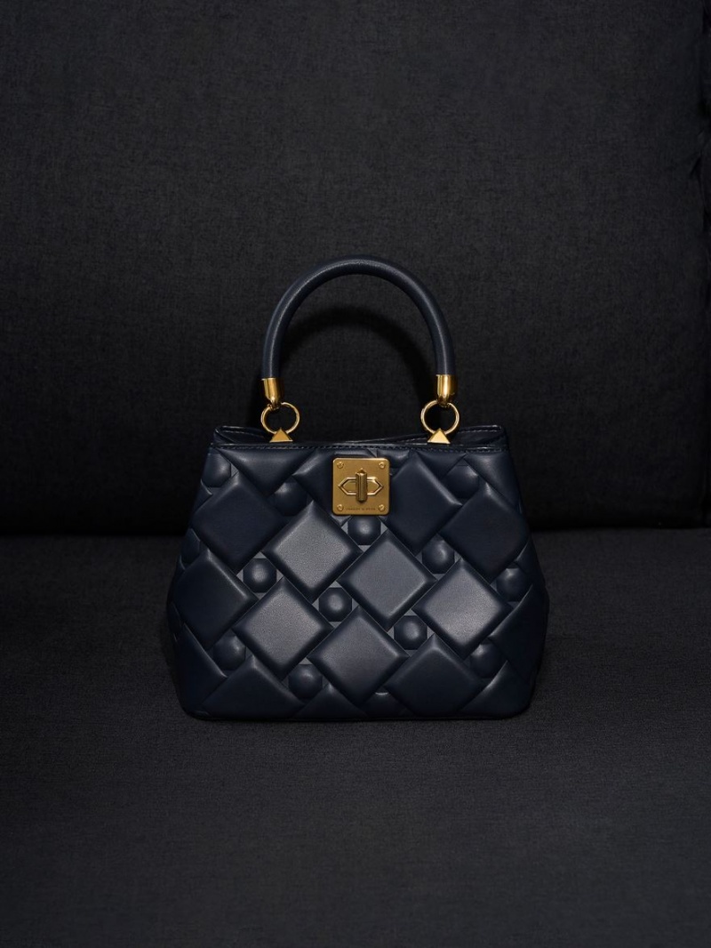 Charles And Keith Tillie Quilted Top Handbag Navy | PHILIPPINES N962