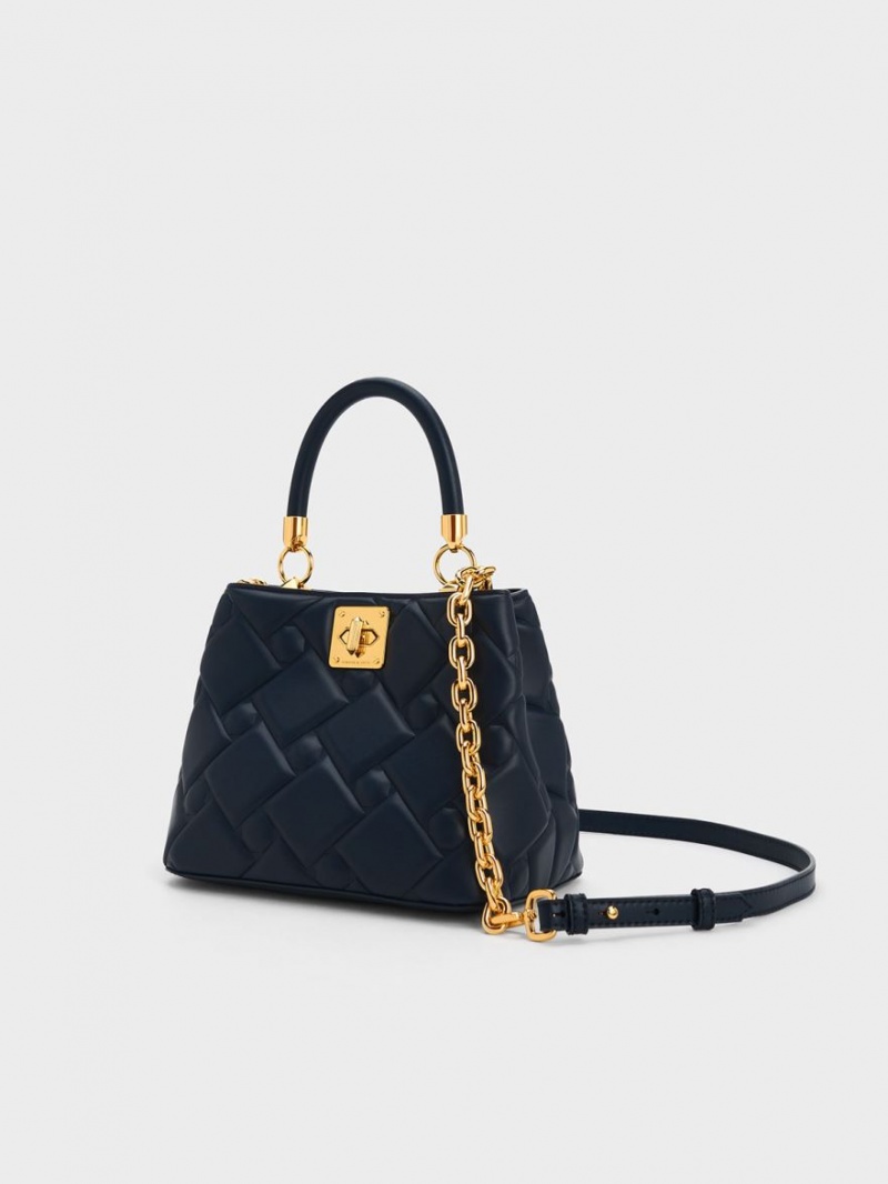 Charles And Keith Tillie Quilted Top Handbag Navy | PHILIPPINES N962