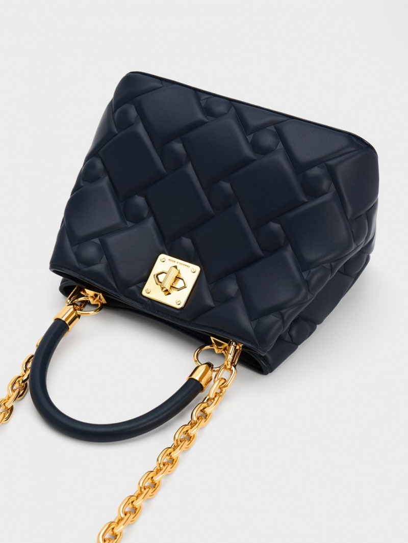 Charles And Keith Tillie Quilted Top Handbag Navy | PHILIPPINES N962