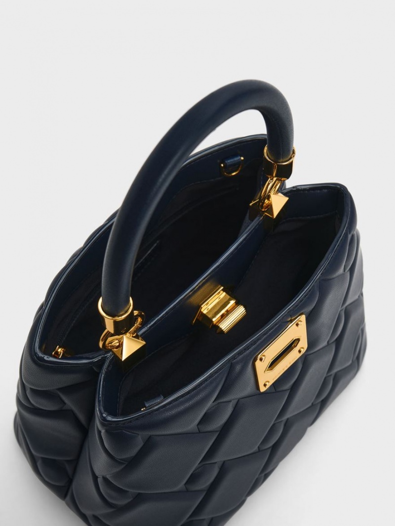 Charles And Keith Tillie Quilted Top Handbag Navy | PHILIPPINES N962