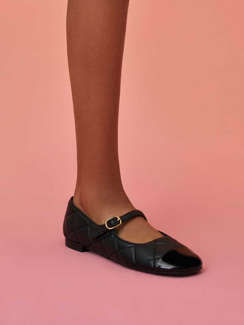 Charles And Keith Toe-Cap Quilted Mary Jane Shoes Black | PHILIPPINES X120