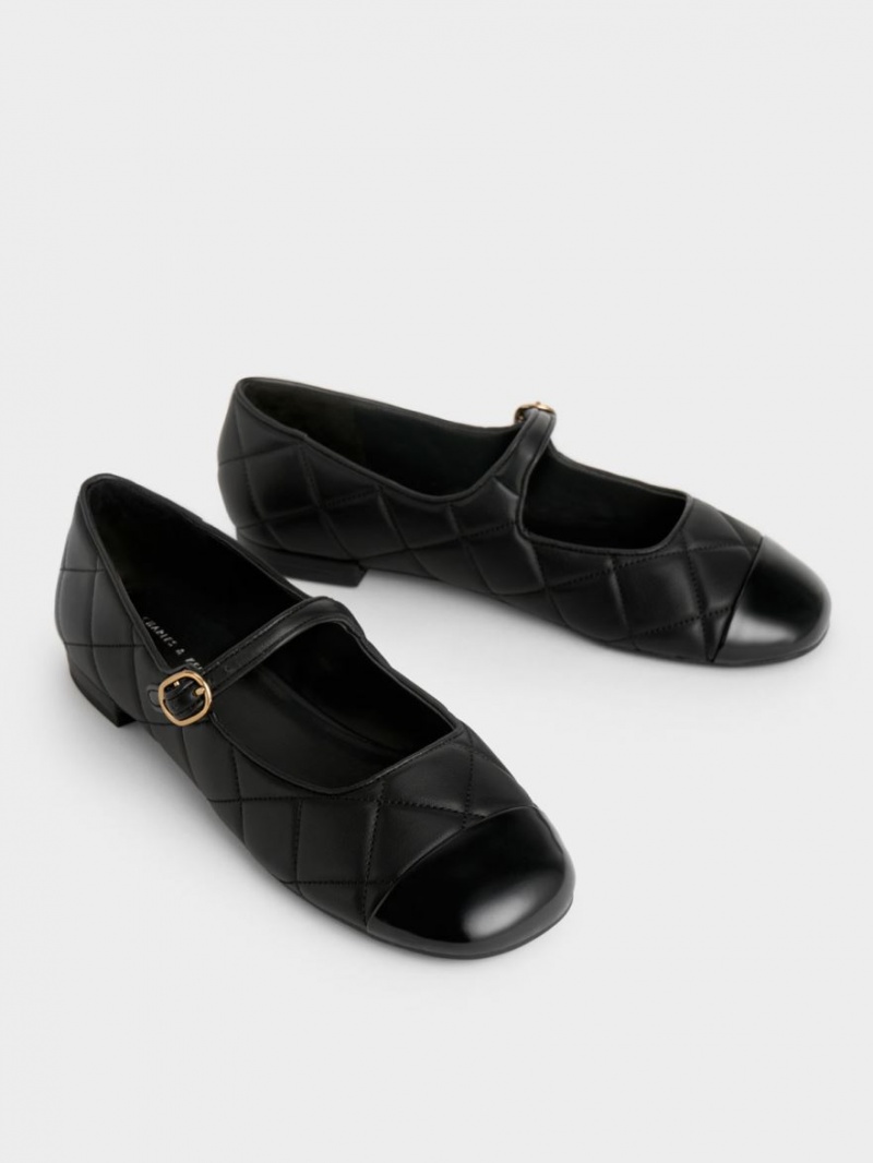 Charles And Keith Toe-Cap Quilted Mary Jane Shoes Black | PHILIPPINES X120