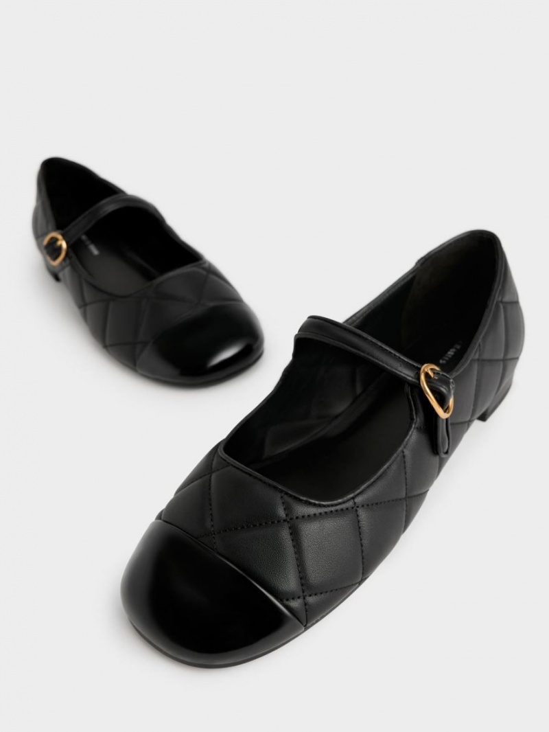 Charles And Keith Toe-Cap Quilted Mary Jane Shoes Black | PHILIPPINES X120