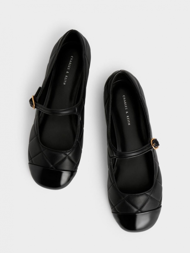 Charles And Keith Toe-Cap Quilted Mary Jane Shoes Black | PHILIPPINES X120