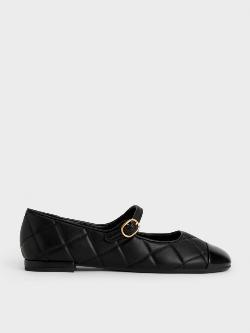 Charles And Keith Toe-Cap Quilted Mary Jane Shoes Black | PHILIPPINES X120