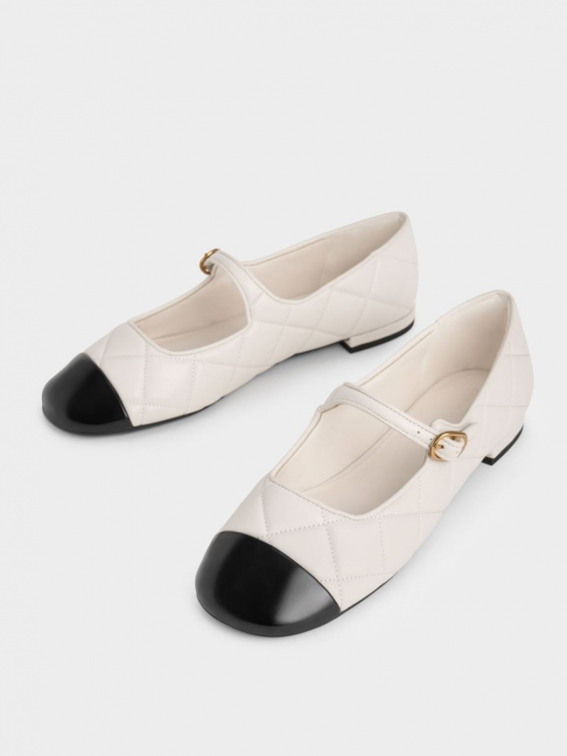 Charles And Keith Toe-Cap Quilted Mary Jane Shoes White | PHILIPPINES S463