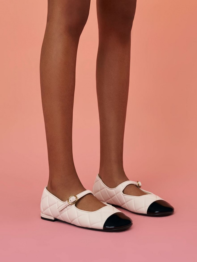 Charles And Keith Toe-Cap Quilted Mary Jane Shoes White | PHILIPPINES S463