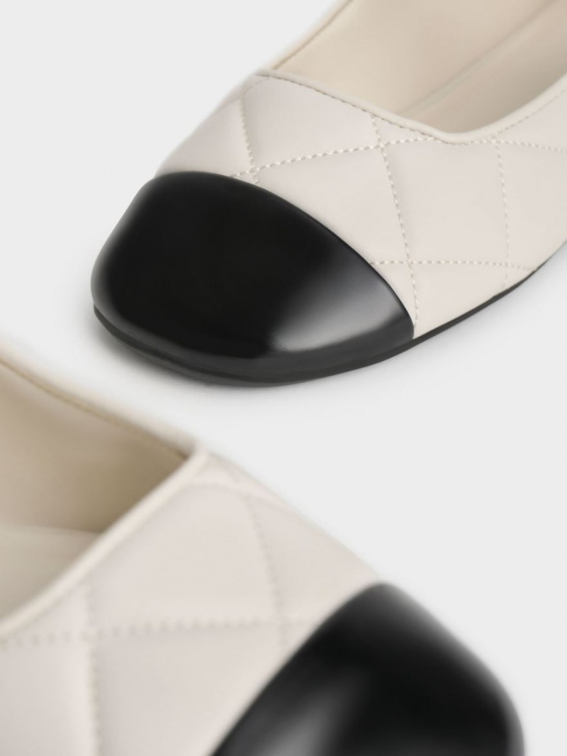 Charles And Keith Toe-Cap Quilted Mary Jane Shoes White | PHILIPPINES S463