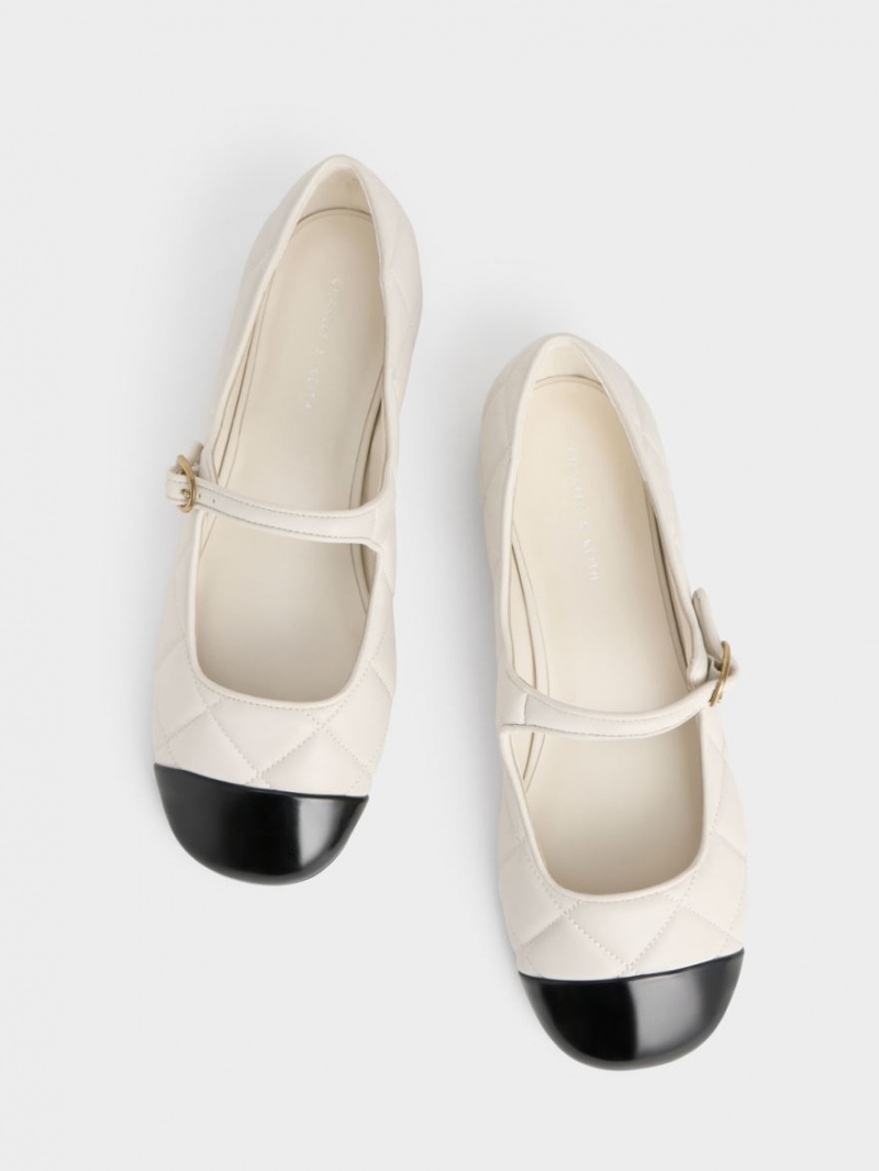 Charles And Keith Toe-Cap Quilted Mary Jane Shoes White | PHILIPPINES S463