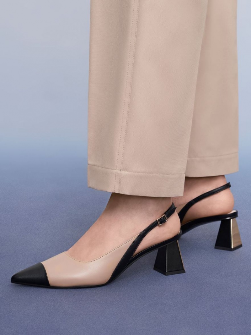 Charles And Keith Toe Cap Slingback Pumps Beige | PHILIPPINES I824