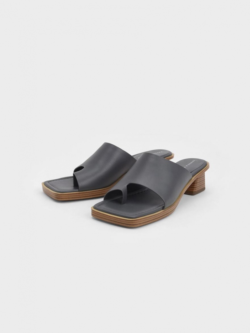 Charles And Keith Toe Ring Stacked Heels Sandals Dark Grey | PHILIPPINES W429