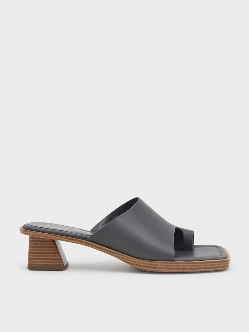 Charles And Keith Toe Ring Stacked Heels Sandals Dark Grey | PHILIPPINES W429