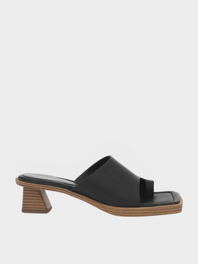 Charles And Keith Toe Ring Stacked Heels Sandals Black | PHILIPPINES K674