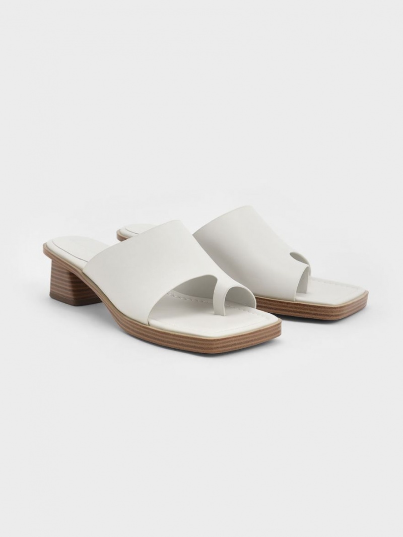 Charles And Keith Toe Ring Stacked Heels Sandals White | PHILIPPINES O620