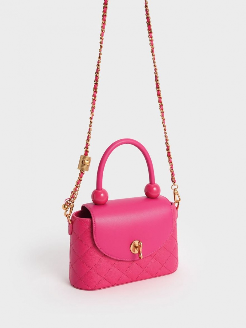 Charles And Keith Top Handle Circle Shoulder Bags Fuchsia | PHILIPPINES L749