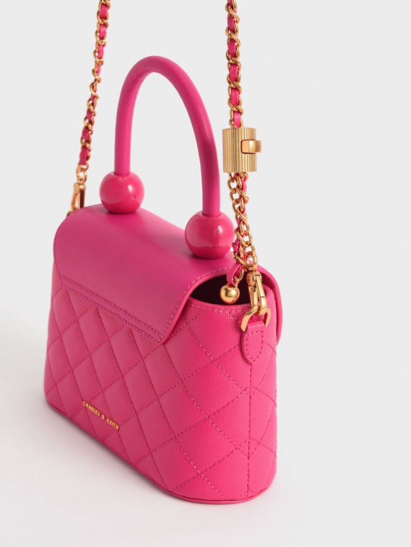 Charles And Keith Top Handle Circle Shoulder Bags Fuchsia | PHILIPPINES L749