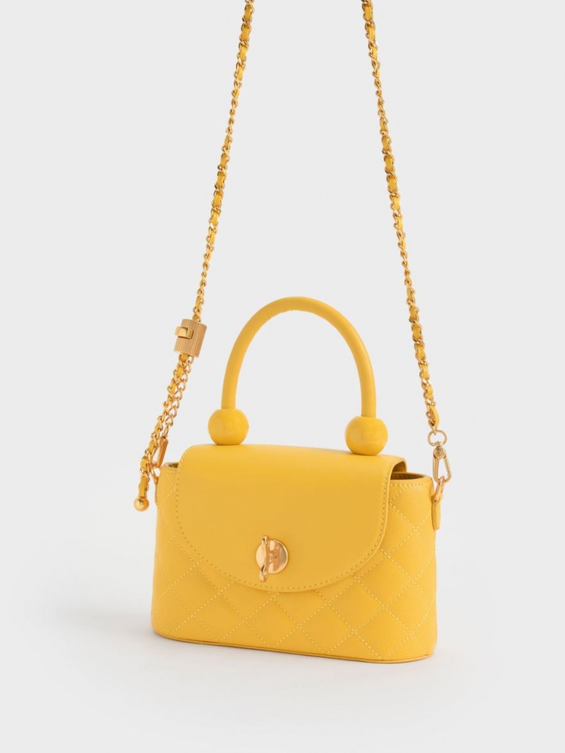 Charles And Keith Top Handle Circle Shoulder Bags Yellow | PHILIPPINES Q071