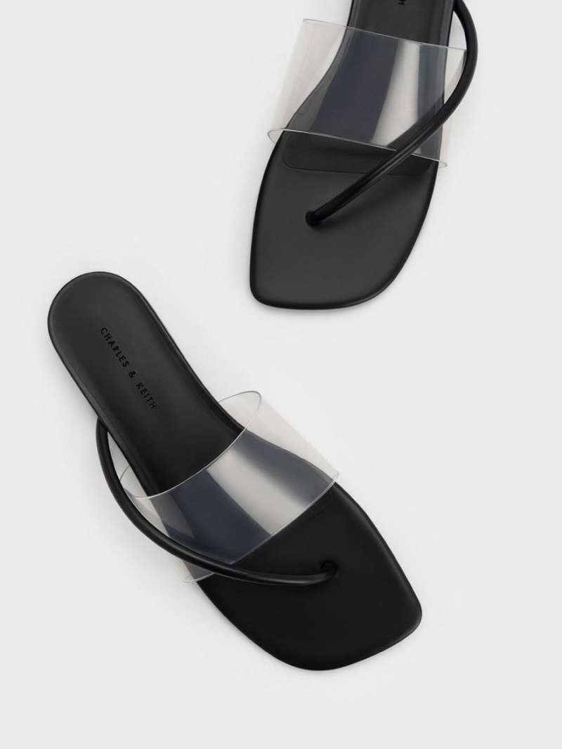 Charles And Keith Transparent Thong Flat Sandals Black | PHILIPPINES X206