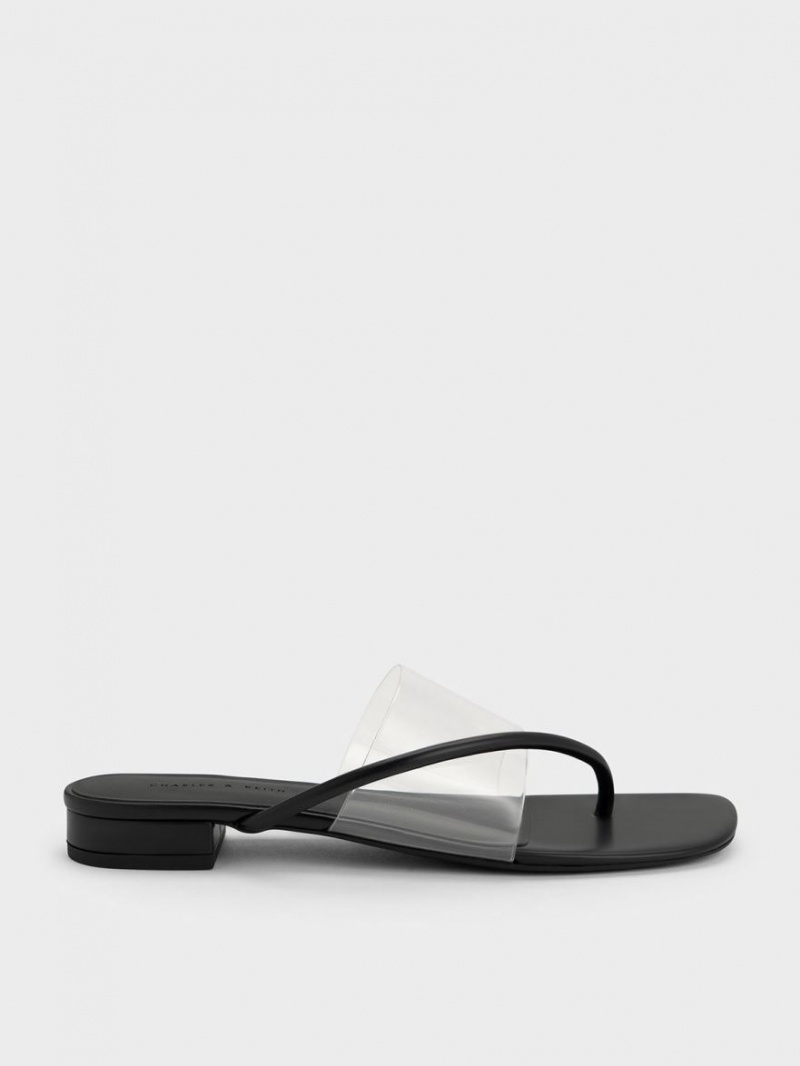 Charles And Keith Transparent Thong Flat Sandals Black | PHILIPPINES X206