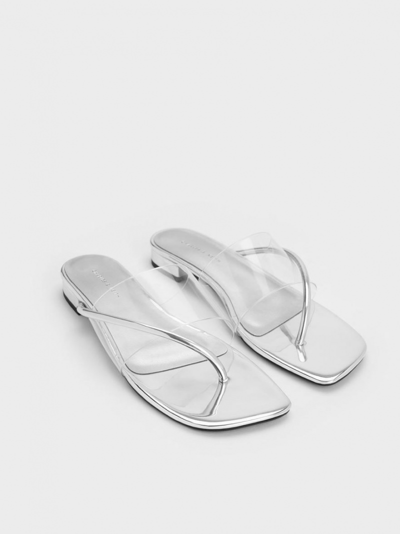 Charles And Keith Transparent Thong Flat Sandals Silver | PHILIPPINES Z214