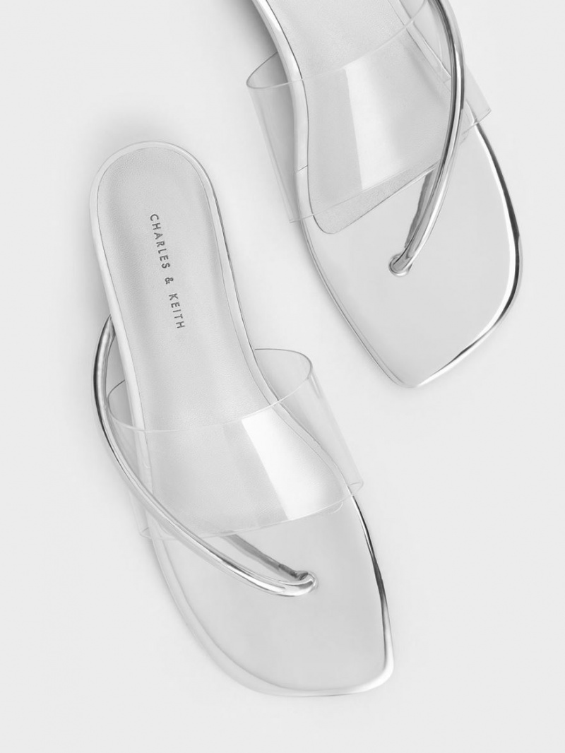 Charles And Keith Transparent Thong Flat Sandals Silver | PHILIPPINES Z214