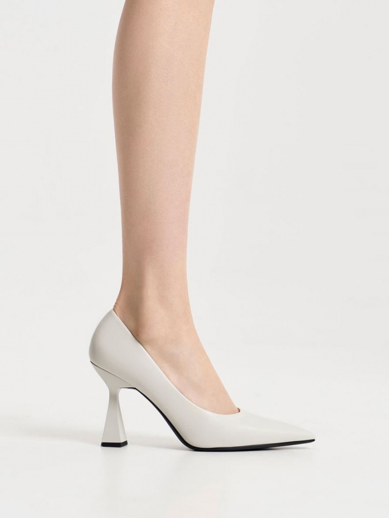 Charles And Keith Trapeze Heel Pointed-Toe Pumps White | PHILIPPINES S375