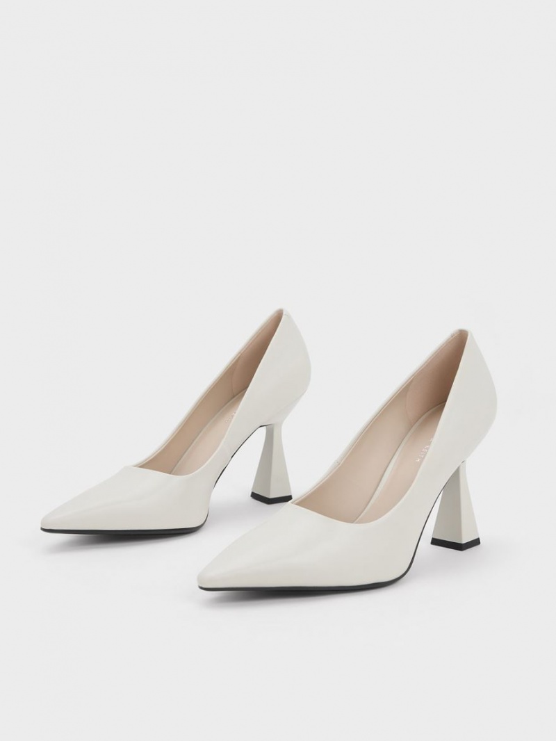 Charles And Keith Trapeze Heel Pointed-Toe Pumps White | PHILIPPINES S375