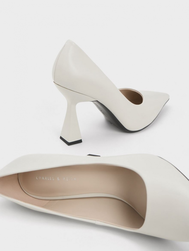 Charles And Keith Trapeze Heel Pointed-Toe Pumps White | PHILIPPINES S375