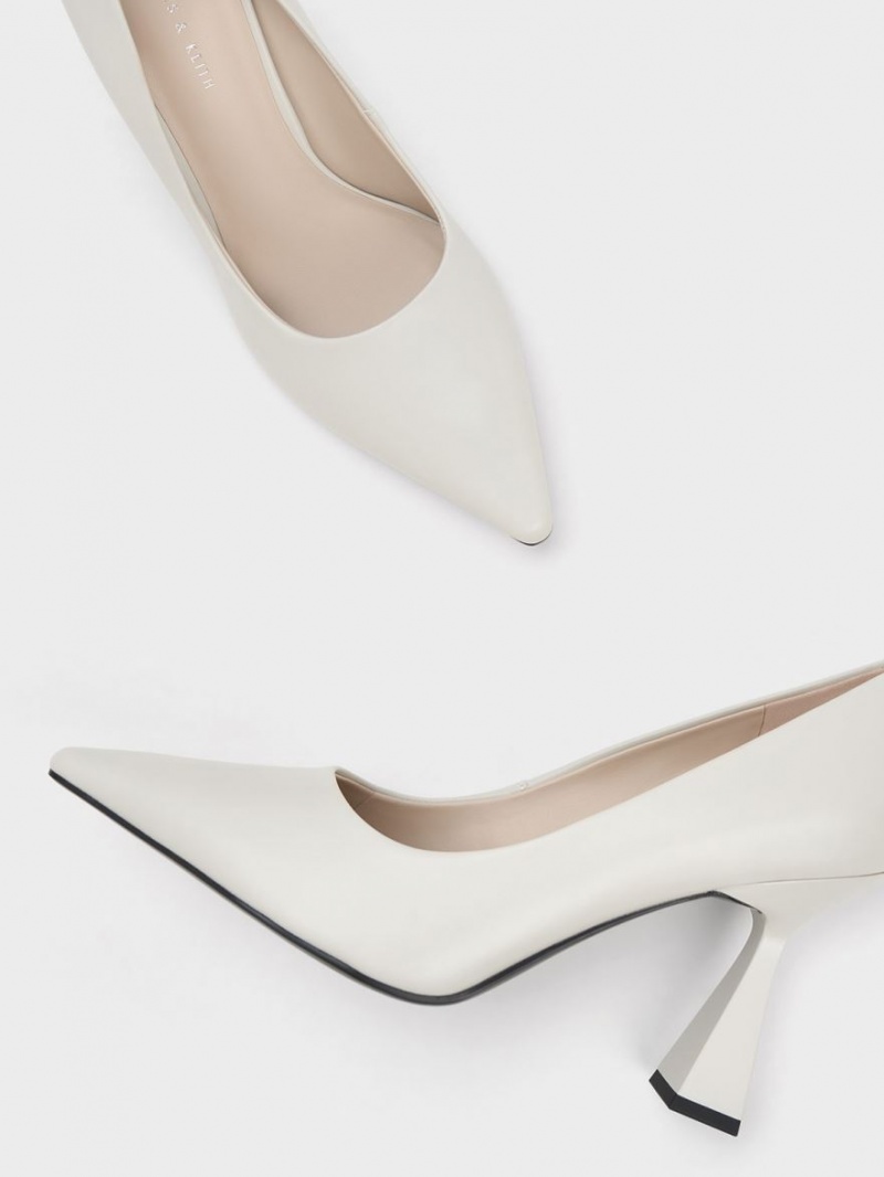 Charles And Keith Trapeze Heel Pointed-Toe Pumps White | PHILIPPINES S375