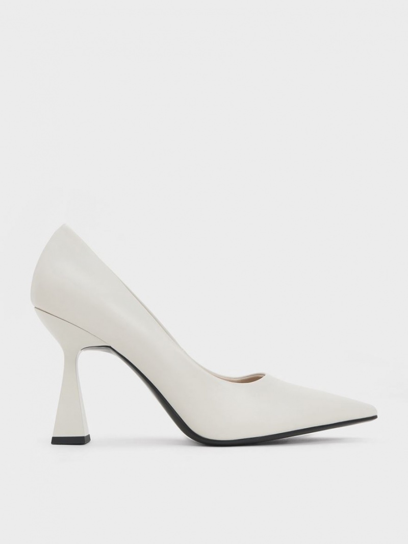 Charles And Keith Trapeze Heel Pointed-Toe Pumps White | PHILIPPINES S375