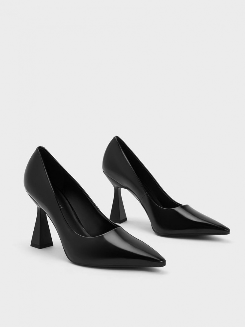 Charles And Keith Trapeze Heel Pointed-Toe Pumps Black | PHILIPPINES A623